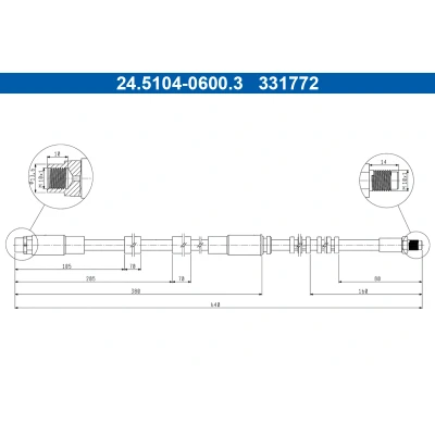 Bilde av ATE 24.5104 0600.3 Bremseslange 640mm M10x1mm BMW: X5