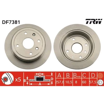 Bilde av TRW DF7381 Bremseskiver 257 10,5 4 114,3 fullt ut spraylakkert CHEVROLET: Nubira Stasjonsvogn, Lacetti Sedan, Hatchback
