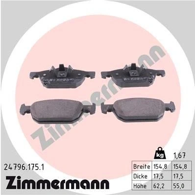Bilde av ZIMMERMANN 24796.175.1 Bremseklosser med akustisk slitasjevarsel Bildet viser leveranseinnholdet HONDA: ACCORD 8, 8 Kombi