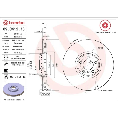 Bilde av BREMBO TWO PIECE DISCS LINE 09.C412.13 Bremseskiver 385 36 5 innvendig ventilert, todelt bremseskive belagt høy karbon med skruer BMW: X5, X6