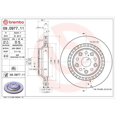 Bilde av BREMBO 09.D977.11 Bremseskiver 335 25 5 innvendig ventilert belagt