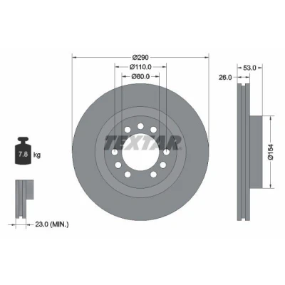 Bilde av TEXTAR 93127200 Bremseskiver 290 26 06/09 110 innvendig ventilert uten hjullager, hjulfestebolt, hjulnav IVECO: DAILY 3 Kasten/Kombi