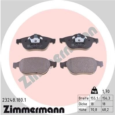 Bilde av ZIMMERMANN 23248.180.1 Bremseklosser Bildet viser leveranseinnholdet RENAULT: ESPACE 4, LAGUNA 2 Grandtour, Vel Satis