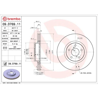 Bilde av BREMBO 09.D769.11 Bremseskiver 277 24 5 innvendig ventilert belagt