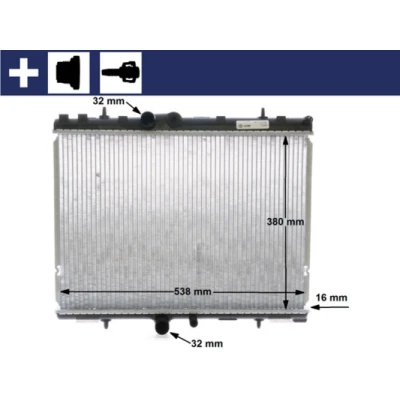 Bilde av MAHLE ORIGINAL Radiator 562mm 380mm 18mm med slange, tilbehør hette Kjøleribber loddet PEUGEOT: 307 Hatchback CR 1501 000S