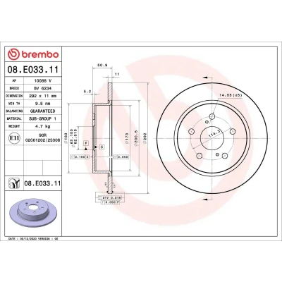 Bilde av BREMBO 08.E033.11 Bremseskiver 292 11 5 fullt ut belagt TOYOTA: C HR