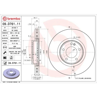 Bilde av BREMBO 09.D761.11 Bremseskiver 355 32 5 innvendig ventilert belagt høy karbon med skruer MERCEDES BENZ: G Klasse