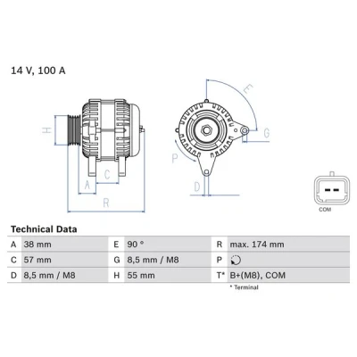 Bilde av BOSCH 0 986 083 200 Dynamo 14V 100A
