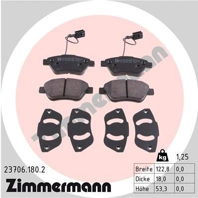 Bilde av ZIMMERMANN 23706.180.2 Bremseklosser inkl. slitasjevarselkontakt Bildet viser leveranseinnholdet FIAT: BRAVO 2, Punto Evo Hatchback, ALFA ROMEO: MiTo