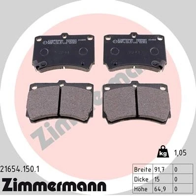 Bilde av ZIMMERMANN 21654.150.1 Bremseklosser med akustisk slitasjevarsel Bildet viser leveranseinnholdet MAZDA: 323 P V Hatchback, Demio Stasjonsvogn