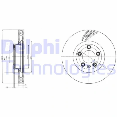 Bilde av DELPHI BG9100C Bremseskiver 360 36 5 ventilert belagt høy karbon uten hjullager, ABS sensorring PORSCHE: Cayenne, VOLKSWAGEN: Touareg II