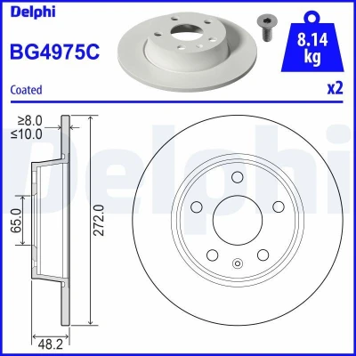Bilde av DELPHI BG4975C Bremseskiver 272 10 5 fullt ut belagt ubehandlet uten hjullager, ABS sensorring AUDI: A1 Sportback, Hatchback