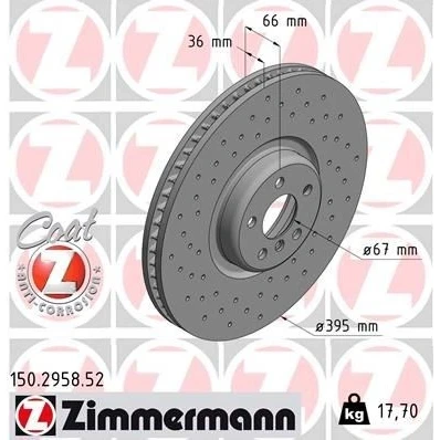 Bilde av ZIMMERMANN 150.2958.52 Bremseskiver 395 36 6/5 5 112 innvendig ventilert, hullet belagt høy karbon BMW: Touring, 7, Sedan