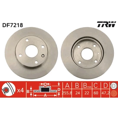 Bilde av TRW DF7218 Bremseskiver 256 24 4 114,3 ventilert spraylakkert CHEVROLET: Nubira Stasjonsvogn, Lacetti Sedan, Hatchback