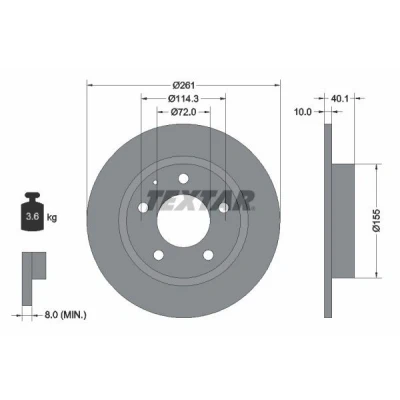 Bilde av TEXTAR 92062100 Bremseskiver 261 10 05/06 114,3 fullt ut uten hjulfestebolt, hjulnav MAZDA: 626 III Sedan, IV Hatchback