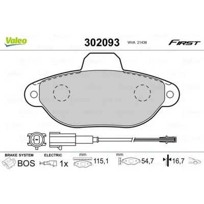 Bilde av VALEO 302093 Bremseklosser framaksel inkl. slitasjevarselkontakt uten antiskrike blikk FIAT: 500 Hatchback, FORD: KA Hatchback