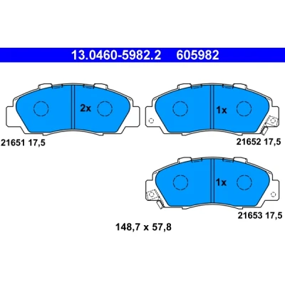 Bilde av ATE 13.0460 5982.2 Bremseklosser med akustisk slitasjevarsel HONDA: CR V 1, ACCORD 6 Coupe, PRELUDE 4