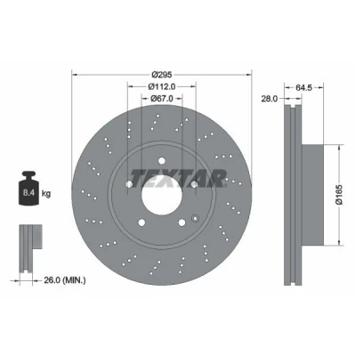 Bilde av TEXTAR PRO+ 92165005 Bremseskiver 295 28 05/06 112 hullet, innvendig ventilert belagt høy karbon uten hjulfestebolt, hjulnav