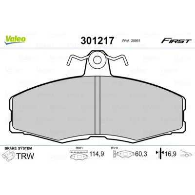 Bilde av VALEO 301217 Bremseklosser FIRST framaksel ekskl. slitasjevarselkontakt uten antiskrike blikk FORD: Sierra Mk1 Hatchback, SKODA: Felicia 1 Pickup
