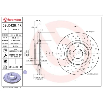 Bilde av BREMBO Bremseskive HYUNDAI: ix35, Kona SUV, Tucson, KIA: Niro, Sportage IV, Optima / K5 Sportswagon 305mm 25mm 5 perforert ventilert 09.D428.1X