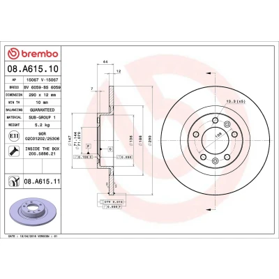 Bilde av BREMBO COATED DISC LINE 08.7015.21 Bremseskiver 286 10 5 fullt ut belagt med skruer SAAB: 9 Stasjonsvogn, Sedan, 3 Hatchback