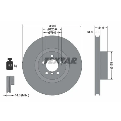 Bilde av TEXTAR PRO+ 92233905 Bremseskiver 380 34 05/06 120 innvendig ventilert belagt høy karbon uten hjulfestebolt, hjulnav LAND ROVER: Range Rover 3
