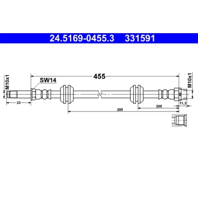 Bilde av ATE 24.5169 0455.3 Bremseslange 455 M10x1