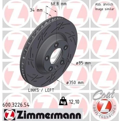 Bilde av ZIMMERMANN BLACK Z 600.3226.54 Bremseskiver 350 34 6/5 5 130 innvendig ventilert, med sliss belagt høy karbon PORSCHE: Cayenne, AUDI: Q7