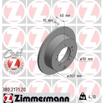Bilde av ZIMMERMANN COAT Z 380.2171.20 Bremseskiver 262 10 7/5 5 114 fullt ut belagt MITSUBISHI: Outlander I SUV, Lancer 7 Limousine,