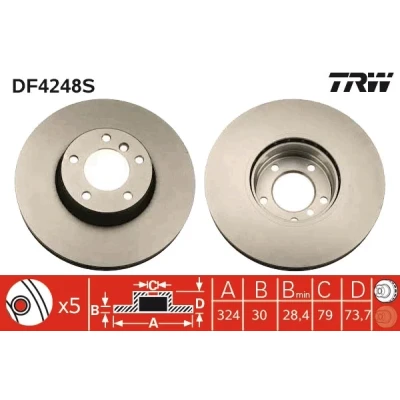 Bilde av TRW DF4248S Bremseskiver 324 30 5 120 ventilert spraylakkert BMW: Touring, Sedan