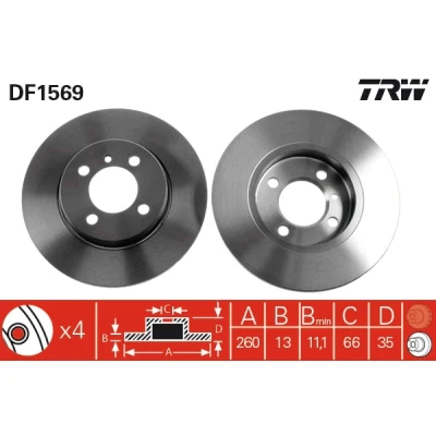 Bilde av TRW DF1569 Bremseskiver 260 12,7 4 100 fullt ut spraylakkert BMW: 3 Sedan, Cabrio