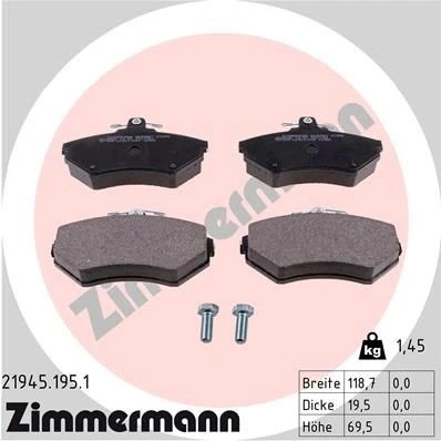 Bilde av ZIMMERMANN 21945.195.1 Bremseklosser med skruer Bildet viser leveranseinnholdet AUDI: A4 B5 Avant, Sedan, VOLKSWAGEN: GOLF 3