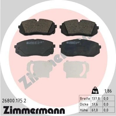 Bilde av ZIMMERMANN 26800.175.2 Bremseklosser med akustisk slitasjevarsel Bildet viser leveranseinnholdet