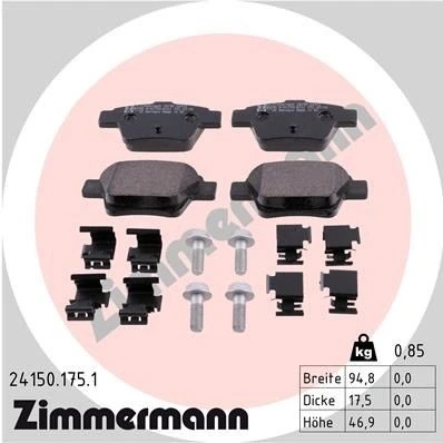Bilde av ZIMMERMANN 24150.175.1 Bremseklosser Bildet viser leveranseinnholdet PEUGEOT: 207 Hatchback, 307 Stasjonsvogn, SW, CITROËN: C4 I Hatchback