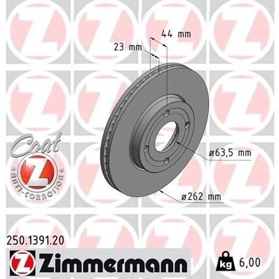 Bilde av ZIMMERMANN 250.1391.20 Bremseskiver 262 23 4/4 4 108 innvendig ventilert belagt FORD: FIESTA 7