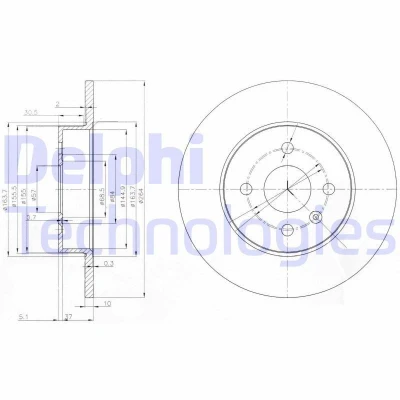 Bilde av DELPHI BG3885C Bremseskiver 264 10 4 fullt ut belagt ubehandlet uten hjullager, ABS sensorring OPEL: Combo C Varebil / Stasjonsvogn