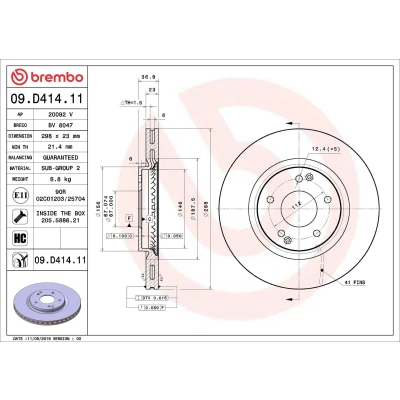 Bilde av BREMBO 09.D414.11 Bremseskiver 298 23 5 innvendig ventilert belagt høy karbon med skruer SSANGYONG: XLV SUV