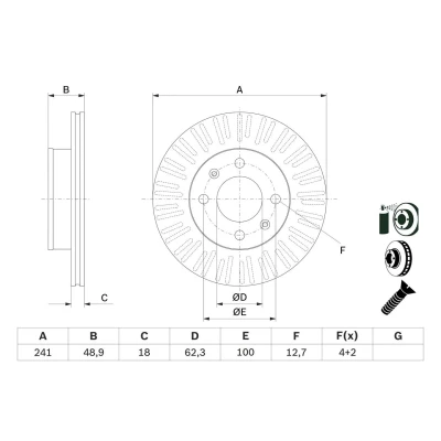 Bilde av BOSCH 0 986 479 E73 Bremseskiver 241 18 4 100 ventilert belagt med skruer KIA: Picanto II, I, HYUNDAI: i10 II Hatchback, I