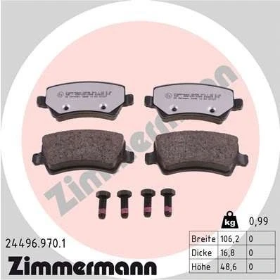 Bilde av ZIMMERMANN 24496.970.1 Bremseklosser Bildet viser leveranseinnholdet VOLVO: XC70 II Stasjonsvogn, XC60 I, V60 FORD: S Max Mk1, Galaxy Mk2 MPV