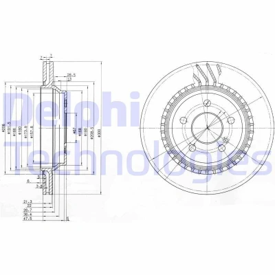 Bilde av DELPHI BG3726 Bremseskiver 300 22 5 ventilert oljet ubehandlet uten hjullager, ABS sensorring MERCEDES BENZ: C Klasse Sedan, CLS Coupé