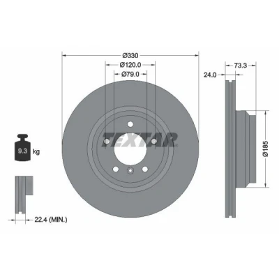 Bilde av TEXTAR PRO+ 92137805 Bremseskiver 330 24 05/06 120 innvendig ventilert belagt høy karbon uten hjulfestebolt, hjulnav BMW: 3 Touring, Sedan, X1