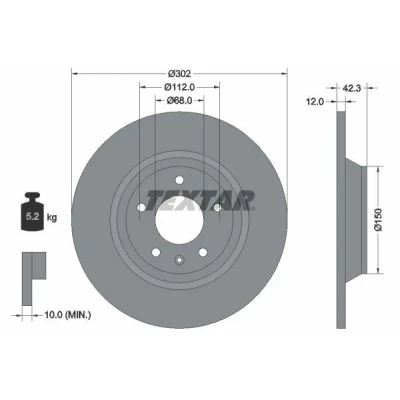 Bilde av TEXTAR PRO 92159503 Bremseskiver 302 12 05/06 112 fullt ut belagt uten hjulfestebolt, hjulnav AUDI: A6 C6 Avant, Allroad
