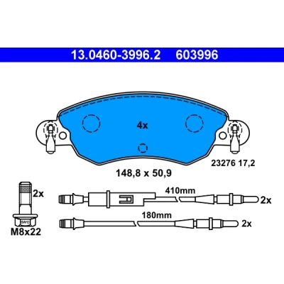 Bilde av ATE 13.0460 3996.2 Bremseklosser inkl. slitasjevarselkontakt med bremsecaliperskruer CITROËN: C5 I Hatchback, II Hatchback