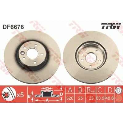 Bilde av TRW DF6676S Bremseskiver 320 25 5 108 ventilert spraylakkert VOLVO: V40 Hatchback, V50, S40 II