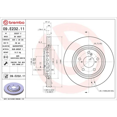 Bilde av BREMBO 09.E232.11 Bremseskiver 320 28 5 innvendig ventilert belagt med skruer