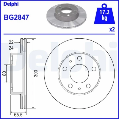 Bilde av DELPHI BG2847 Bremseskiver 300 24 5 ventilert oljet ubehandlet uten hjullager, ABS sensorring FIAT: Ducato III Flatvogn lastebil / Chassis