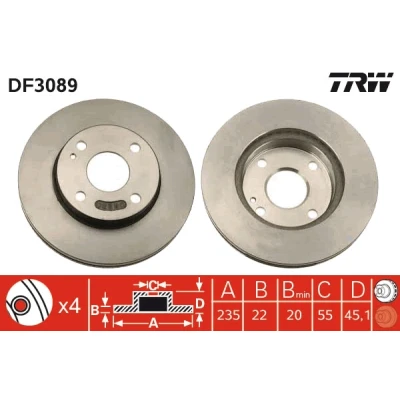 Bilde av TRW DF3089 Bremseskiver 235 22 4 100 ventilert spraylakkert MAZDA: FAMILIA 5, 323 F 6, C IV Hatchback