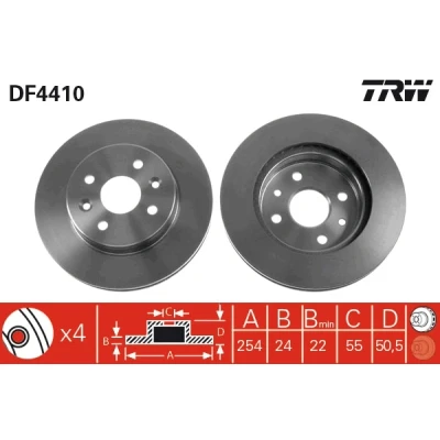 Bilde av TRW DF4410 Bremseskiver 254 24 4 100 ventilert spraylakkert høy karbon