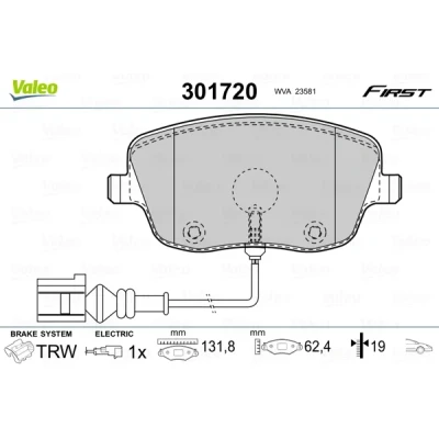 Bilde av VALEO 301720 Bremseklosser FIRST framaksel inkl. slitasjevarselkontakt med antihyle blikk SKODA: Fabia 2, Roomster, I Hatchback