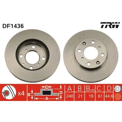 Bilde av TRW DF1436 Bremseskiver 240 21 4 100 ventilert spraylakkert HONDA: CIVIC 6 Coupe, Stufenheck, SEAT: IBIZA 5
